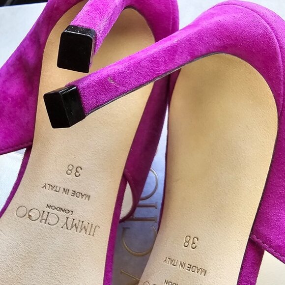 Jimmy Choo Hira Mule Sandals Magenta Suede Square Toe Stiletto Heels - Picture 14 of 16